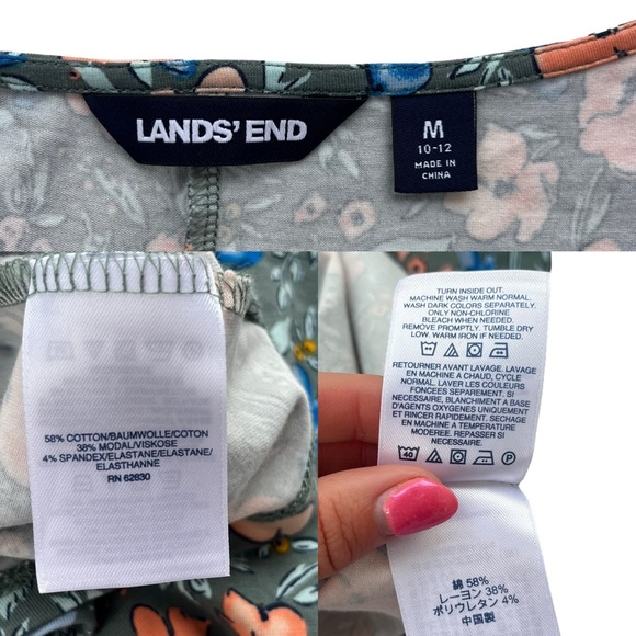 Lands’ End Womens Medium Gray Blue Orange Floral Short Sleeve Midi T-shirt Dress - Picture 3 of 16